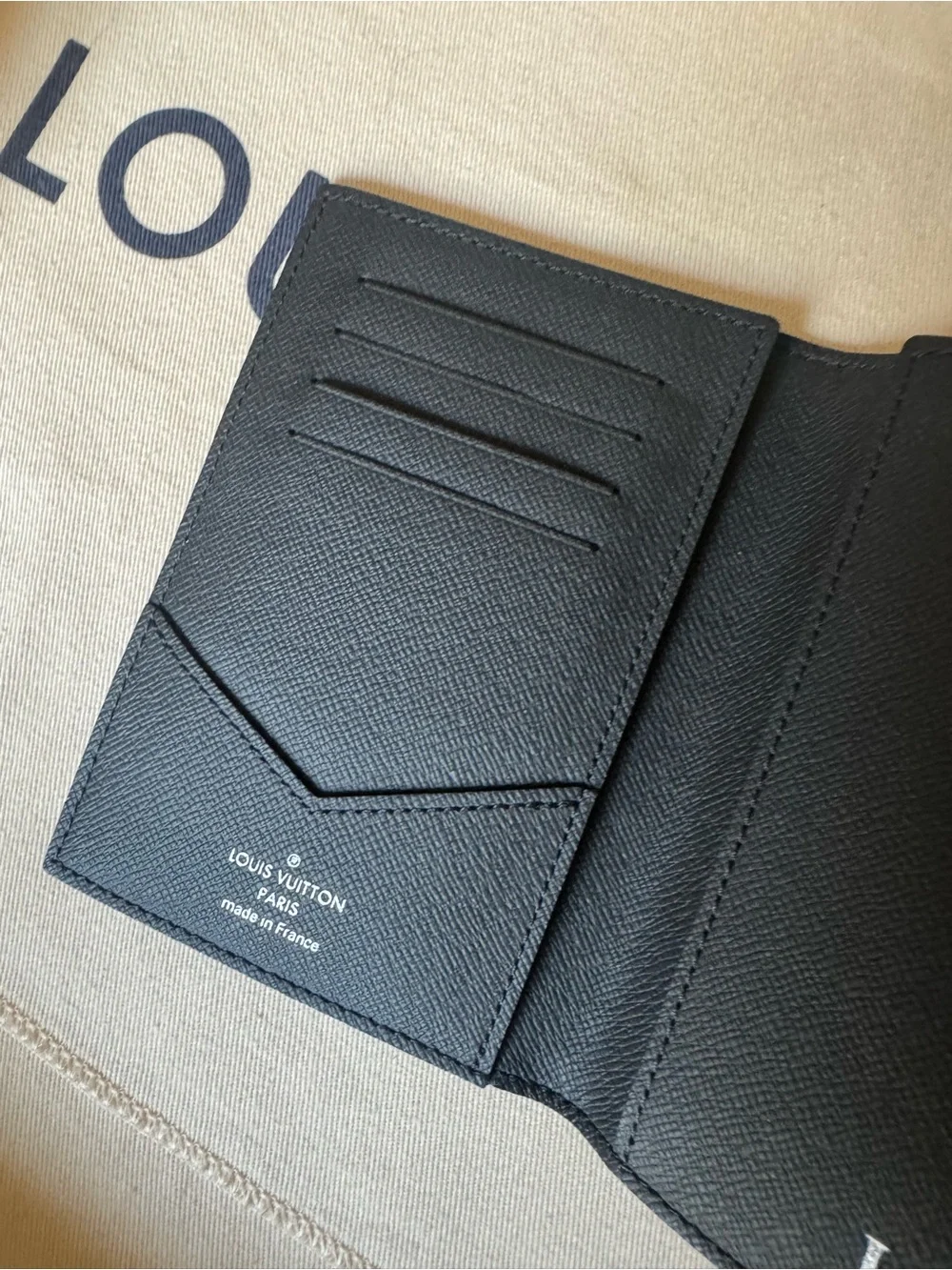 Louis Vuitton Black Leather Card & Key Holder with Silver Initials